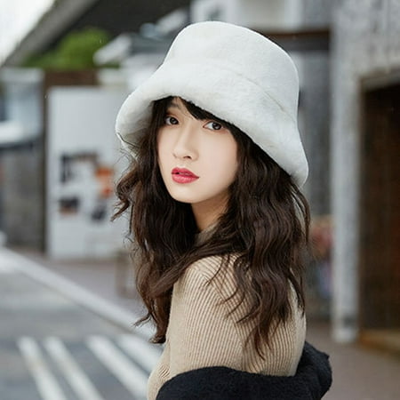 US Winter Women Fluffy Plush Bucket Hat Ladies Solid Warm Faux Fur Fisherman Cap US Winter Women Fluffy Plush Bucket Hat Ladies Solid Warm Faux Fur Fisherman Cap